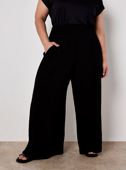 Smocked Waistband Palazzo Trousers