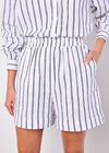 Linen Blend Stripe Shorts, Navy, large