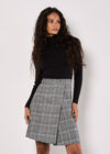 Ribbed Knit Check Skirt Mini Dress, Black, large