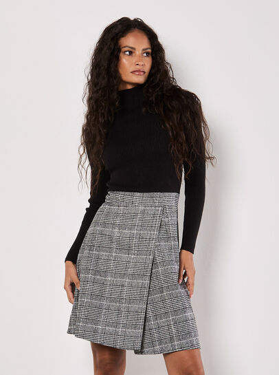 Ribbed Knit Check Skirt Mini Dress