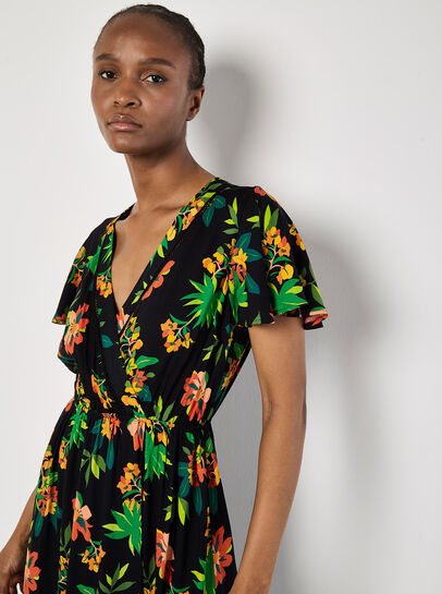 Tropical Print Wrap Maxi Dress