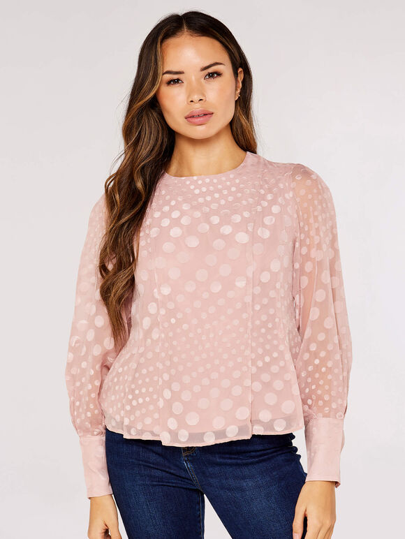 Jacquard Dot Chiffon Blouse, Pink, large