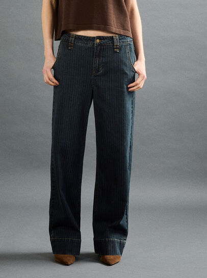 Pinstripe Wide-Leg Denim Jeans