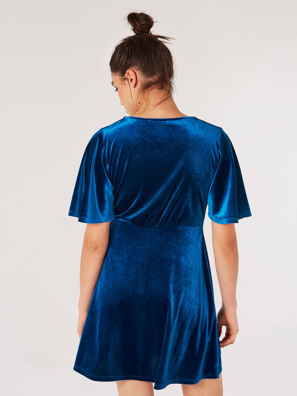 Robe en Velours à Manches Ange, Bleu, large