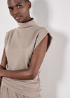 Mini Dogtooth High Neck Ruched Top, Stone, large