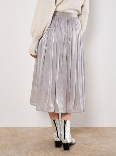 Stud Metallic Shimmer Mesh Midi Skirt
