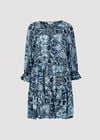 Scarf Print Tiered Mini Dress, Blue, large
