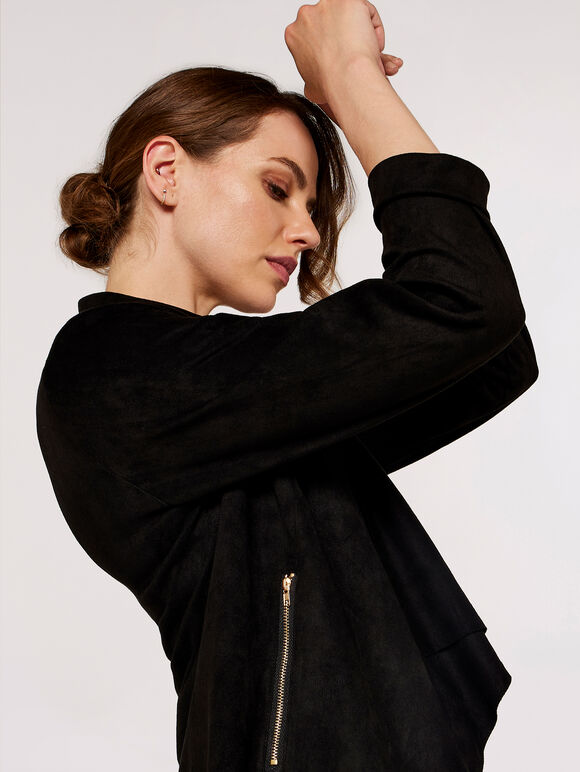 Waterfall Suedette  Shrug, Black, large