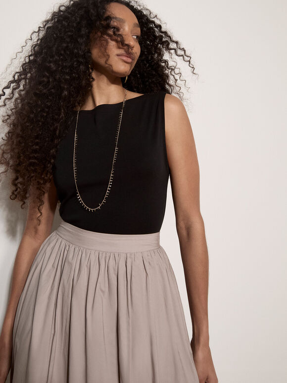 Cotton Midi Skirt, Brown, large