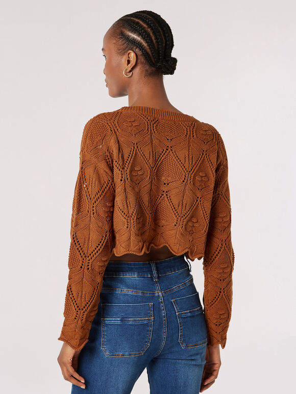 Scallop Hem Pointelle Jumper, Rust, large