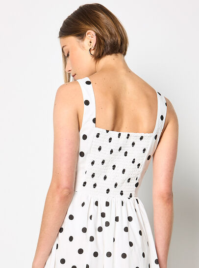 Polka Dot Smocked Midi Dress