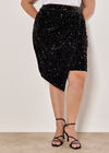 Curve Velvet Sequin Wrap Mini Skirt, Black, large