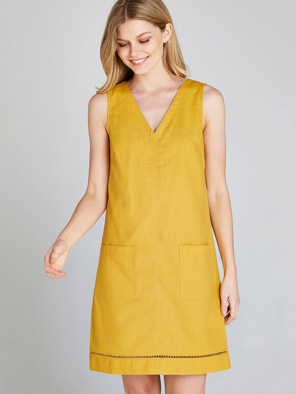 Lattice Edge Shift Dress, Mustard, large
