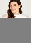 Polka Dot Mesh Sleeve Knit Jumper, Cream, large