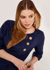 Triple Button Asymmetric Top, Navy, large