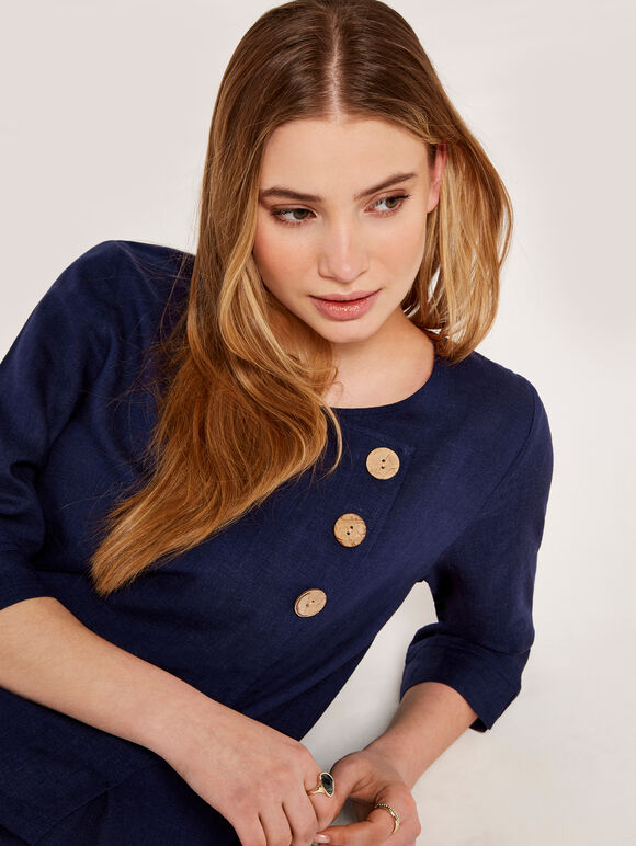 Triple Button Asymmetric Top, Navy, large