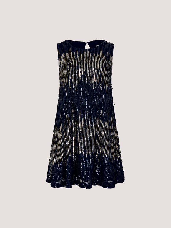 Sequin Fringe Swing Mini Dress, Navy, large
