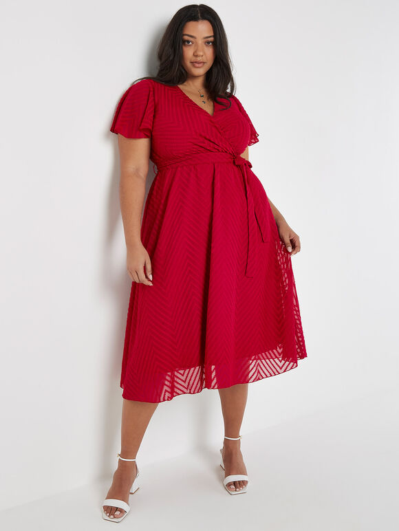 Curve Jacquard Chevron Wrap Robe Midi, Fuchsia, grand