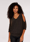 Sparkle Cold Shoulder Top, Brown, large