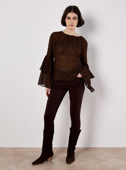 Paisley Print Ruffle Sleeve Blouse