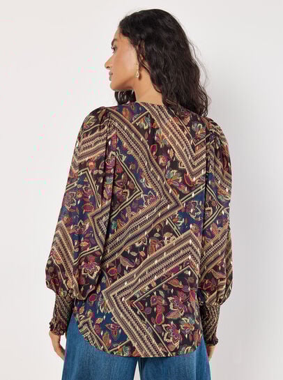 Gold Foil Floral Blouse