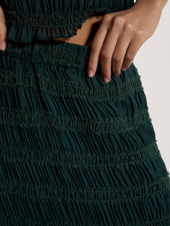 Ruched Chiffon Maxi Skirt, Green, large