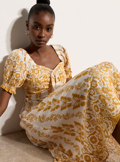 Butterfly Border Print Midi Dress