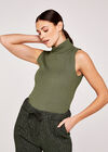 Roll Neck Knitted TankTop, Khaki, large