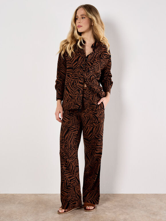 Brown Leaf Linen Blend Co-ord, , large