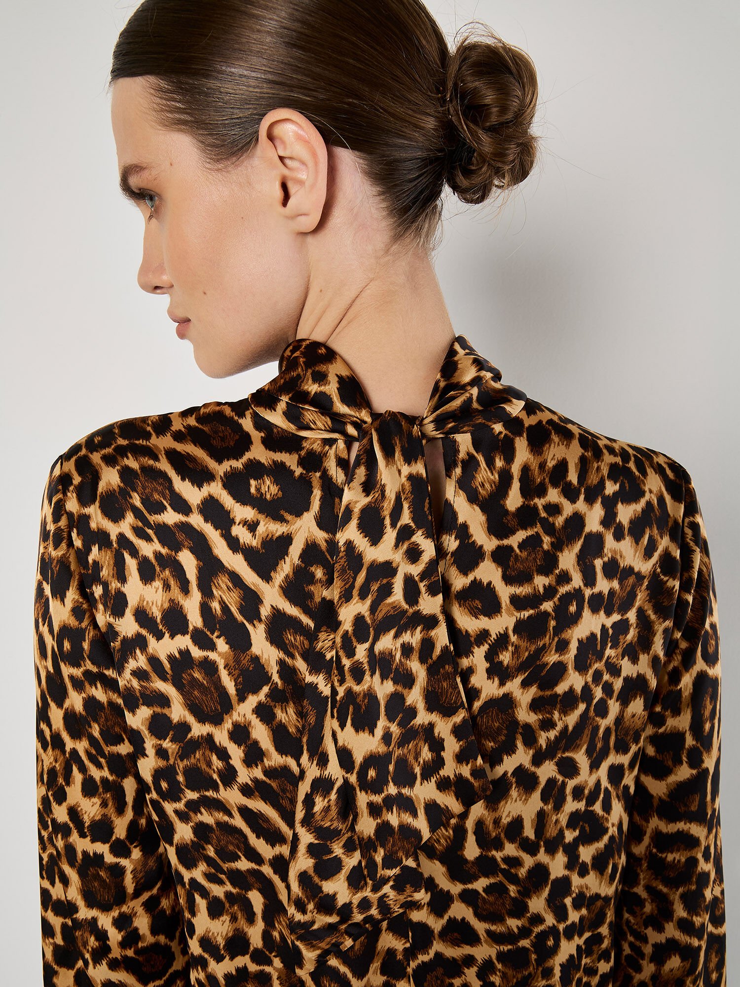 Leopard Print Satin Blouse Apricot Clothing