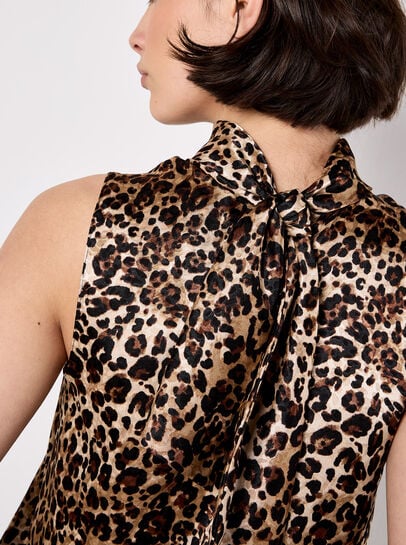 Textured Satin Leopard Print Top
