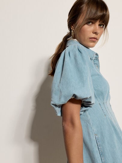Cotton Denim Shirt Mini Dress