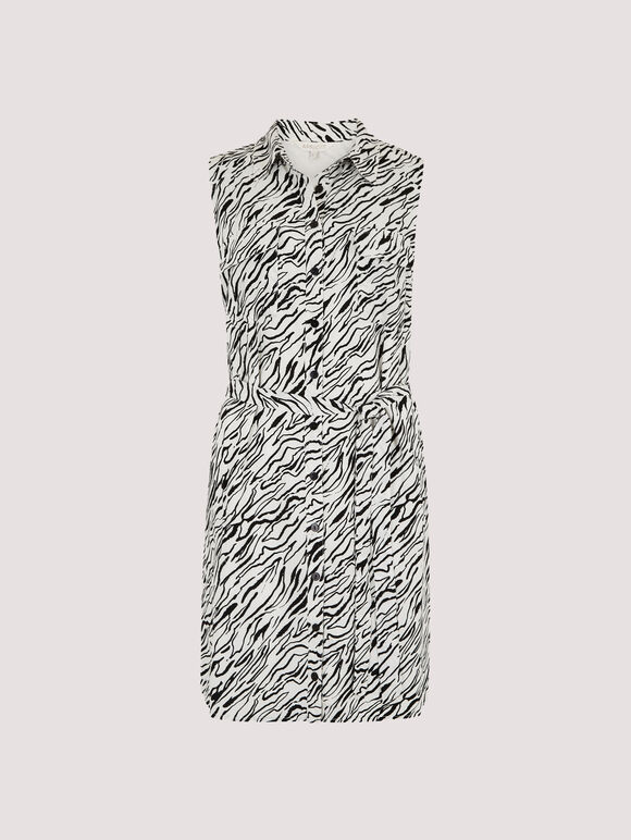 Zebra Sleeveless Shirt Dress, White, large