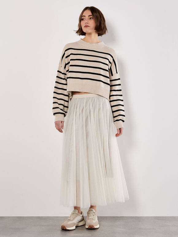Stripe Crop Drop Shoulder Jumper, Stone, large