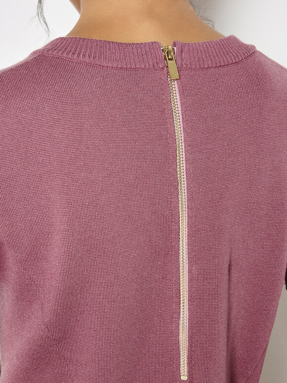 Panel Knitted A-Line Mini Dress, Pink, large