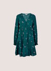 Cherry Print Crepe Mini Dress, Teal, large