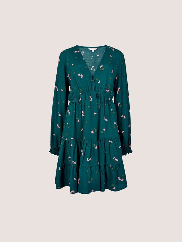 Cherry Print Crepe Mini Dress, Teal, large
