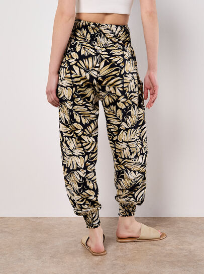 Tropical Leaf Print Tapered Joggers