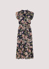 Smock Det Soft Floral Midi Dress, Navy, large
