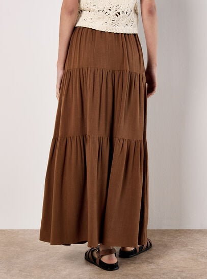 Linen Blend Tiered Maxi Skirt