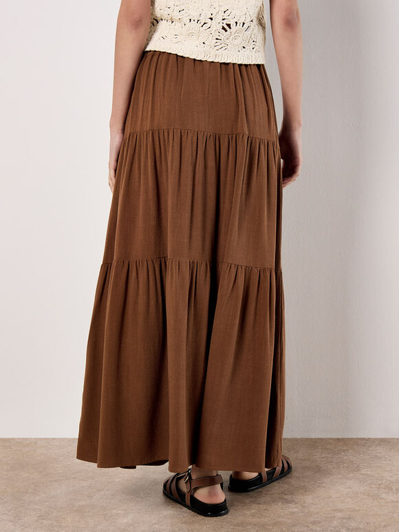 Linen Blend Tiered Maxi Skirt, Rust, large