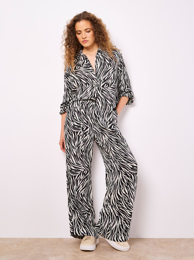 Zebra Print Wide Leg Trousers, Stone, large