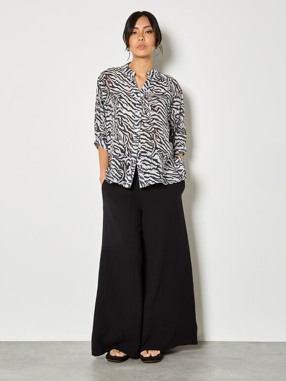 Zebra Oversized Lightweight Blouse, White, large