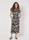 Textured Satin Zebra Print Midi Dress, Cream, large