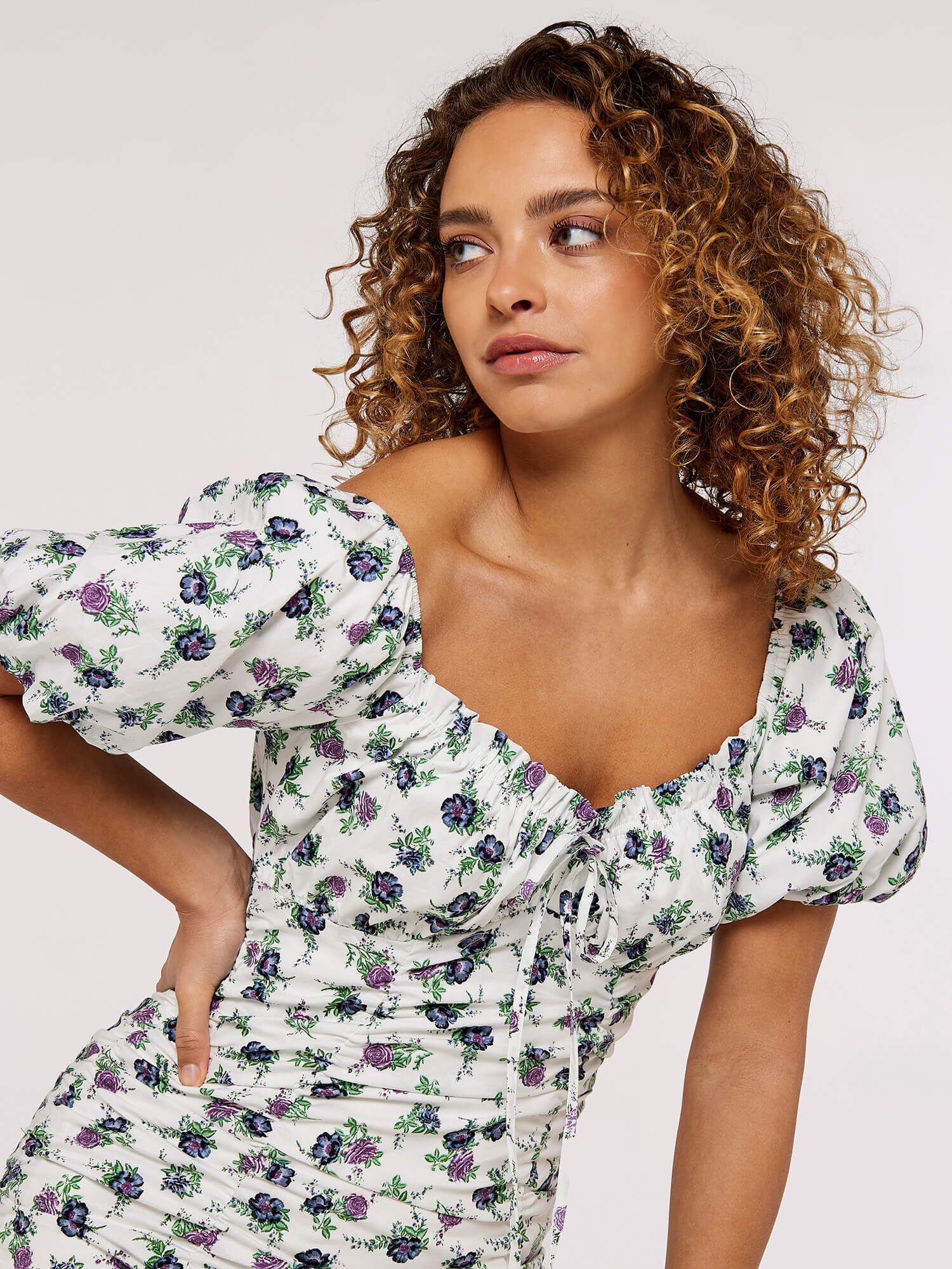 Floral Milkmaid Mini Dress Apricot Clothing