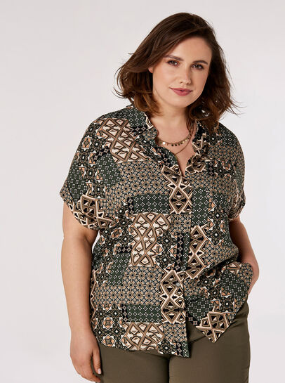 Curve Retro Patchwork Blouse