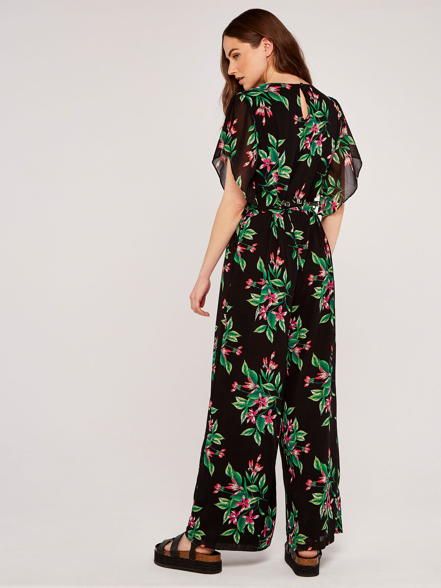 Tropical Floral Jumpsuit Apricot Clothing