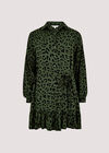 Leopard Print Shirt Mini Dress, Green, large