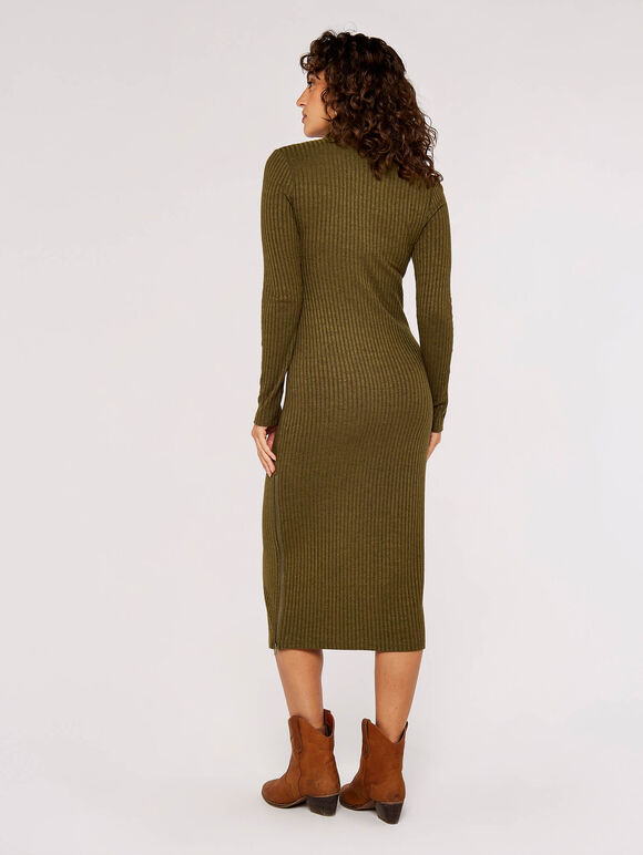 High Neck Midi Dress, Khaki, large