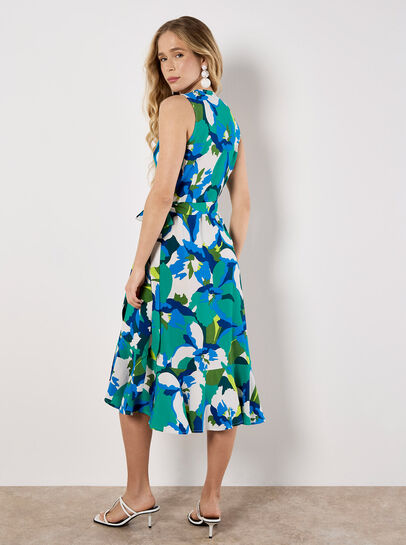 Graphic Floral Wrap Midi Dress